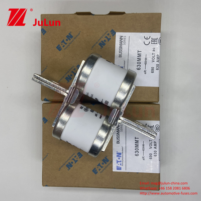 690V Voltado nominal BUSSMANN 630MMT Fusiles cerámicos para automóviles con diseño de tornillo de placa plana doble para instalación M6/M8