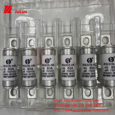 Fuse para vehículos eléctricos de vehículos eléctricos para DC750V Fuse DC750V 10A 15A 20A 25A 30A para aplicaciones automotrices RS308