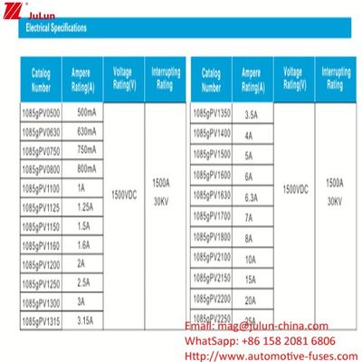 Fusiles fotovoltaicos de alto voltaje de 10*85mm 10A 1500V para equipos eléctricos