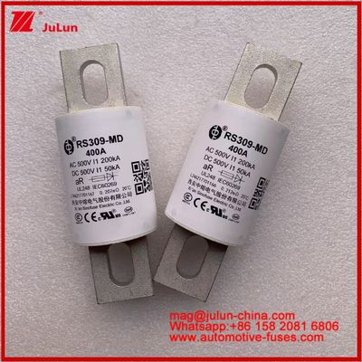RS309-MD 400A 500VAC 200KA 500VDC 50KA AR Fusiles cerámicos tubulares para automóviles Instalación de pernos Protección de semiconductores
