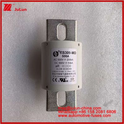 500VDC 200KA 500VAC 50KA AR Tubular cerámico de fusible rápido RS309-MD 500A para vehículos eléctricos y sistemas de baterías de potencia