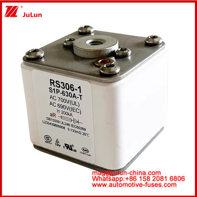RS306-1 S1P-630A-T AC700 ((UL) Ar AC690V ((IEC) 200KV Cuadrado Caremic Fuse EV o HEV Tracción de vehículos eléctricos
