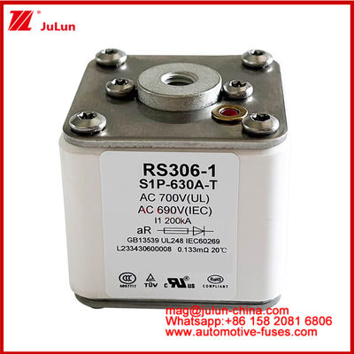 RS306-1 S1P-630A-T AC700 ((UL) Ar AC690V ((IEC) 200KV Cuadrado Caremic Fuse EV o HEV Tracción de vehículos eléctricos