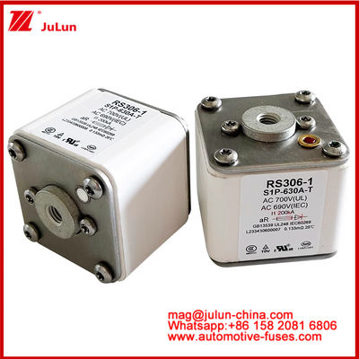 RS306-1 S1P-630A-T AC700 ((UL) Ar AC690V ((IEC) 200KV Cuadrado Caremic Fuse EV o HEV Tracción de vehículos eléctricos