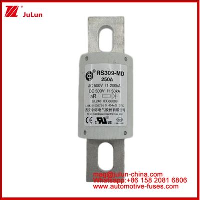 250A 500VAC Ev Fuso RS309-MD-200KA 500VDC 50KA AR Carémica de rendimiento de la corriente continua Tubular del automóvil