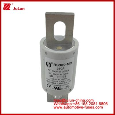 250A 500VAC Ev Fuso RS309-MD-200KA 500VDC 50KA AR Carémica de rendimiento de la corriente continua Tubular del automóvil