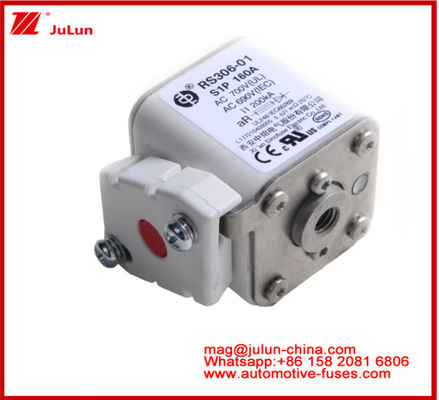 RS306-01-S1P160A AC700 ((UL) AR AC690V ((IEC) 200KV Fuse cerámico cuadrado EV o HEV Montaje de perno pequeño Tamaño alto Corriente nominal de protección de cortocircuito Capacidad de ruptura