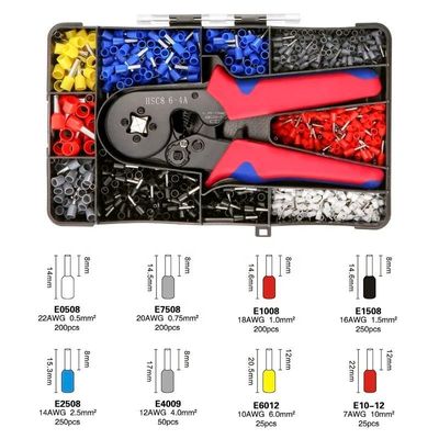 Pequeñas tenazas manuales con varios tipos de terminales 1200pcs de uso doméstico eléctrico aislado mini alambre ferrule terminal tubular