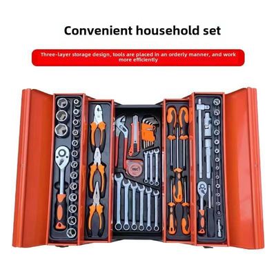 Caja de herramientas de hierro conjunto de combinación de 85 piezas máquina de reparación de tres capas de manga plegable para herramientas