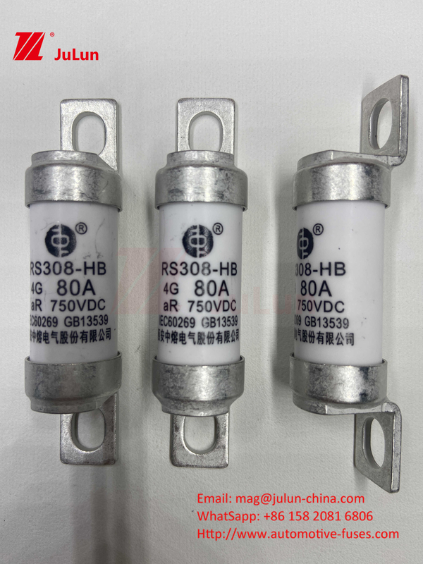 EV RS308 Fuso de choque mecánico 25A 30A 40A 50A Cobre de cerámica Voltado nominal DC750V Cargador de EV para el hogar para automóviles eléctricos