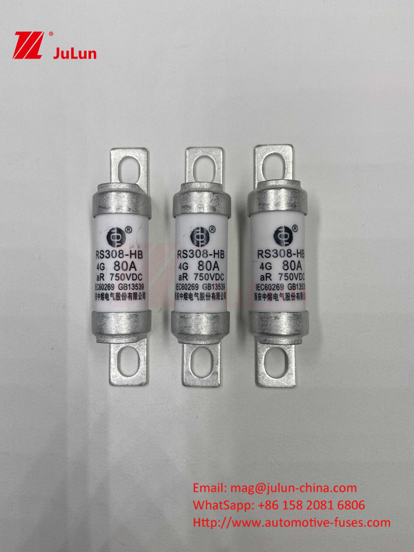 M6 Fusiles EV abrochados 750V 80A10A 30A 50A 750VDC Fusiles EV Hey son adecuados para el sistema de tracción de EV, conversión de potencia