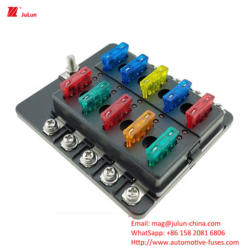 12 Way Fuse Box 12 Way Positivo y Negativo Asiento de seguridad para automóviles de barco con luz LED Inserción automática de reinicio del auto Fuse Sea