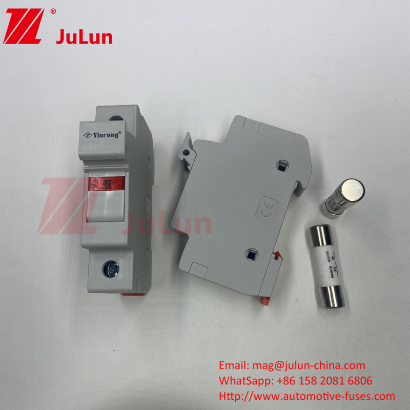 Fusiles fotovoltaicos solares con DIN Guía Portador de fusibles para protección fotovoltaica RT18-32 15A 20A 32A Portador de fusibles con LED Indica