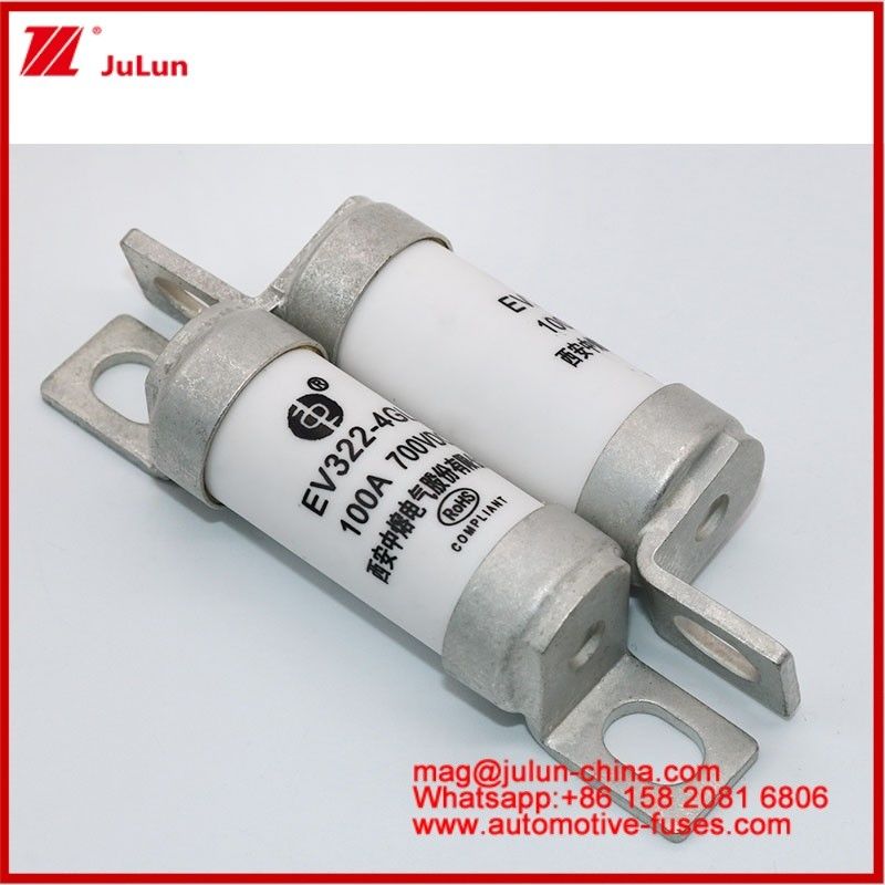 EV322 4GL 100A DC700V EV o HEV Vehículo eléctrico de tamaño compacto de alta corriente nominal estructura abrochada fusible cerámico tubular