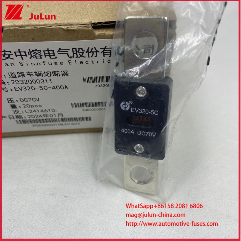 EV320-5C 5X -400A 175A DC70V Método de montaje del fusible M8 para vehículos eléctricos conforme con las normas ISO8820-5 y GB/T31465.5-2015
