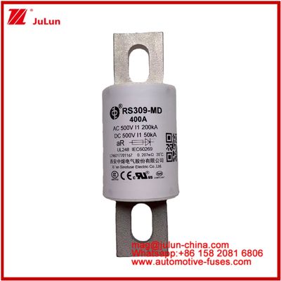 RS309-MD 400A 500VAC 200KA 500VDC 50KA AR Fusiles cerámicos tubulares para automóviles Instalación de pernos Protección de semiconductores