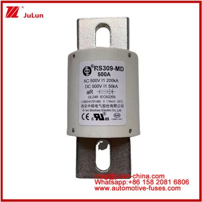 500VDC 200KA 500VAC 50KA AR Tubular cerámico de fusible rápido RS309-MD 500A para vehículos eléctricos y sistemas de baterías de potencia